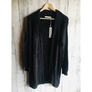 NWT One Grey Day Cozy Chenille Long Cardigan S Black Open Front